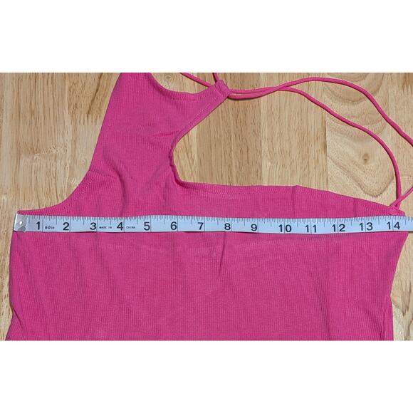 Sofia's Choice Crop Top Womens Medium Pink Asymmetrical Cut Out Halter Y2K Style - Picture 2 of 6